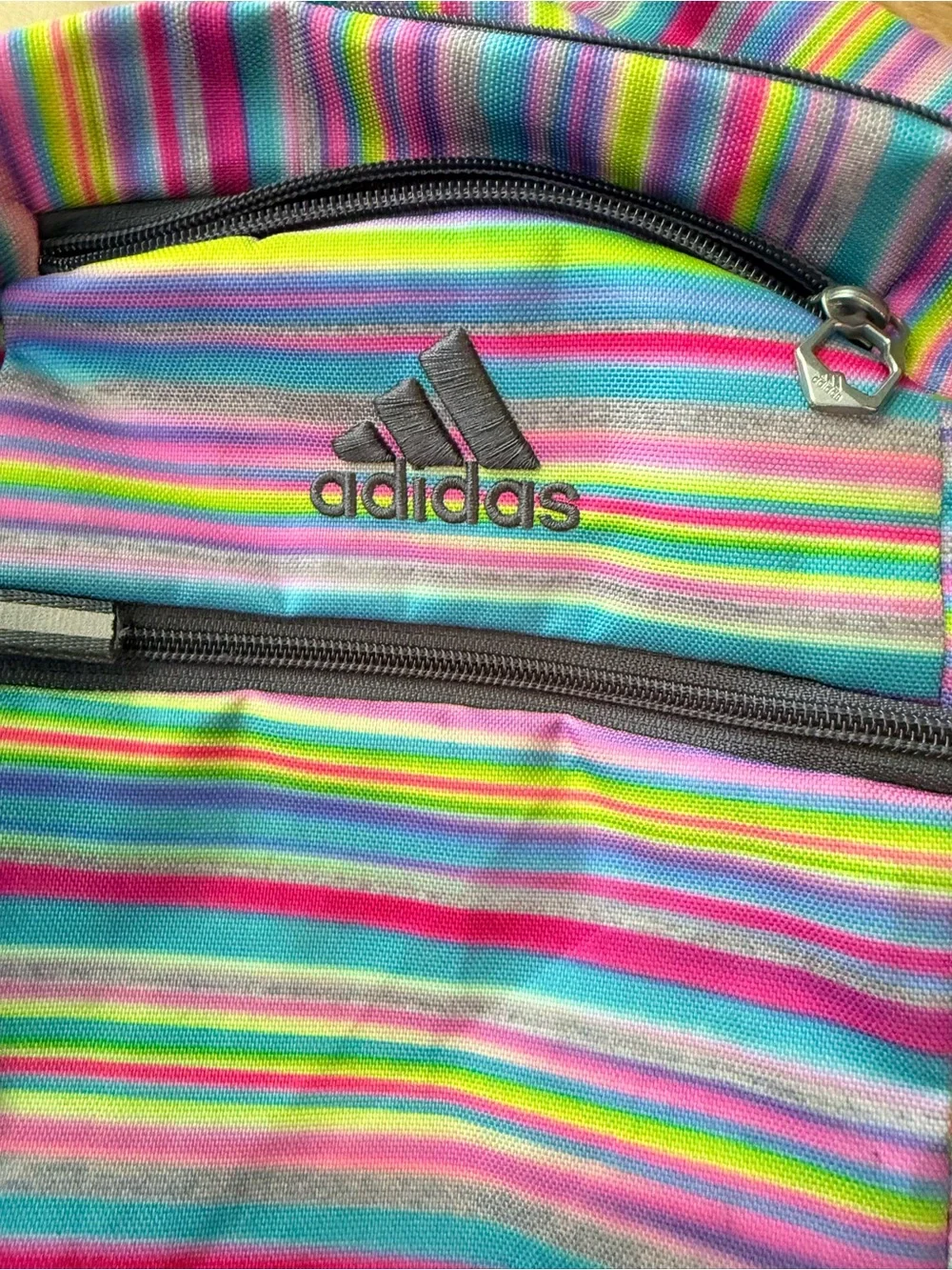 Adidas Multicolor Striped Backpack Gray Bookbag School Travel Laptop Gym 22” - Picture 9 of 10